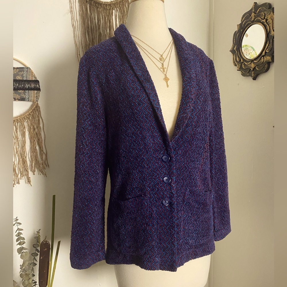Lou Bella Extendable’s fall purple pink zigzag print jacket button up pockets